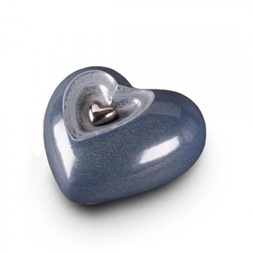 Small Ceramic Heart Shape Cremation Ashes Urn (Serenity Blue)